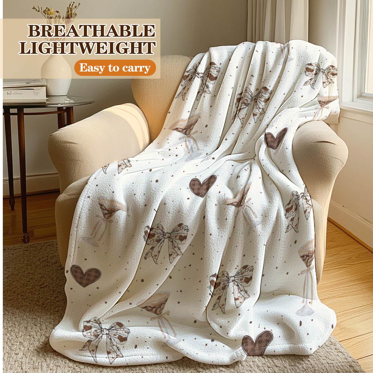 Minimalist High-Heeled Cup and Bowknot Print Blanket, Soft Flannel, Warm and Breathable, Sofa Nap Bed Decor, Gift for Home Pets