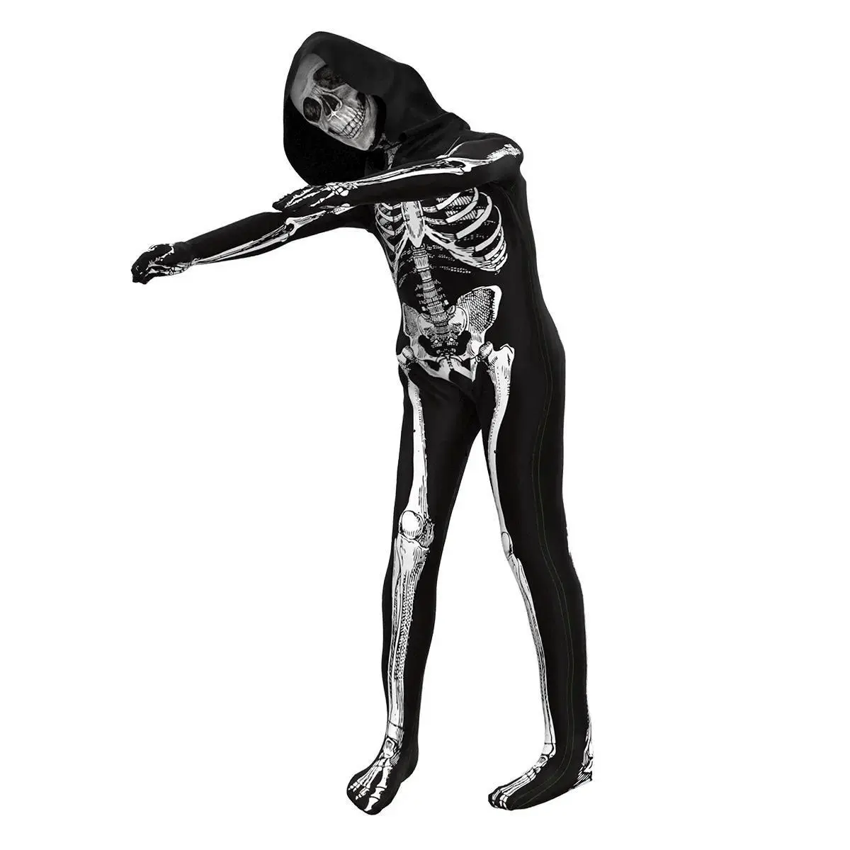 AYJKSEVEN Kids' Unisex Luminous Skeleton Grim Reaper Jumpsuit Costume - Scary Black and White, Glow-in-the-Dark Cosplay Outfit with Bag, Ideal for Halloween, Kid Gifts