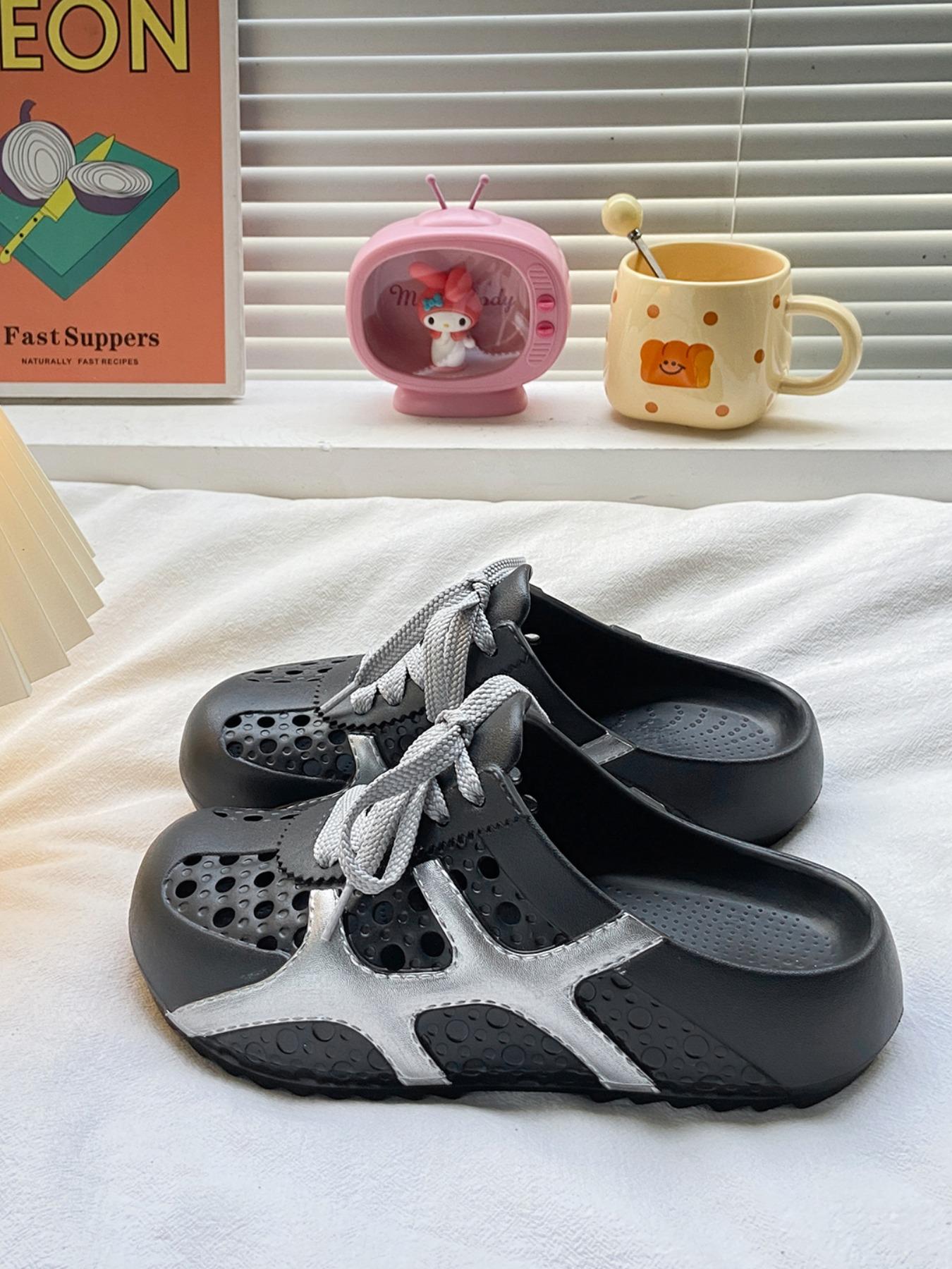 Unique Soft Sandals, Non-Matching Design, Women's Home & Outdoors Slippers, Casual PU Leather Patchwork Eva Sole, Less Than Ankle Height