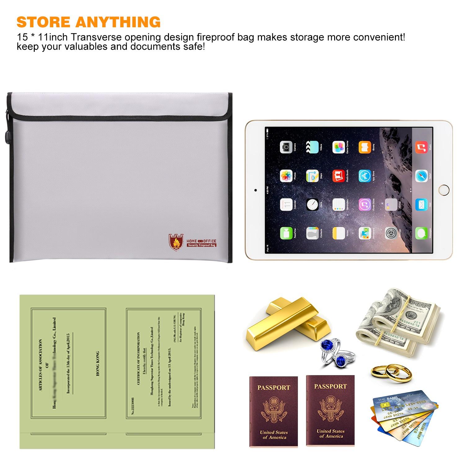 Upgrade Version 5000°f Fireproof Explosion-Proof File Bag, Insulated, Zipper, Waterproof, Ideal for Cash, Important Documents, Valuable Items