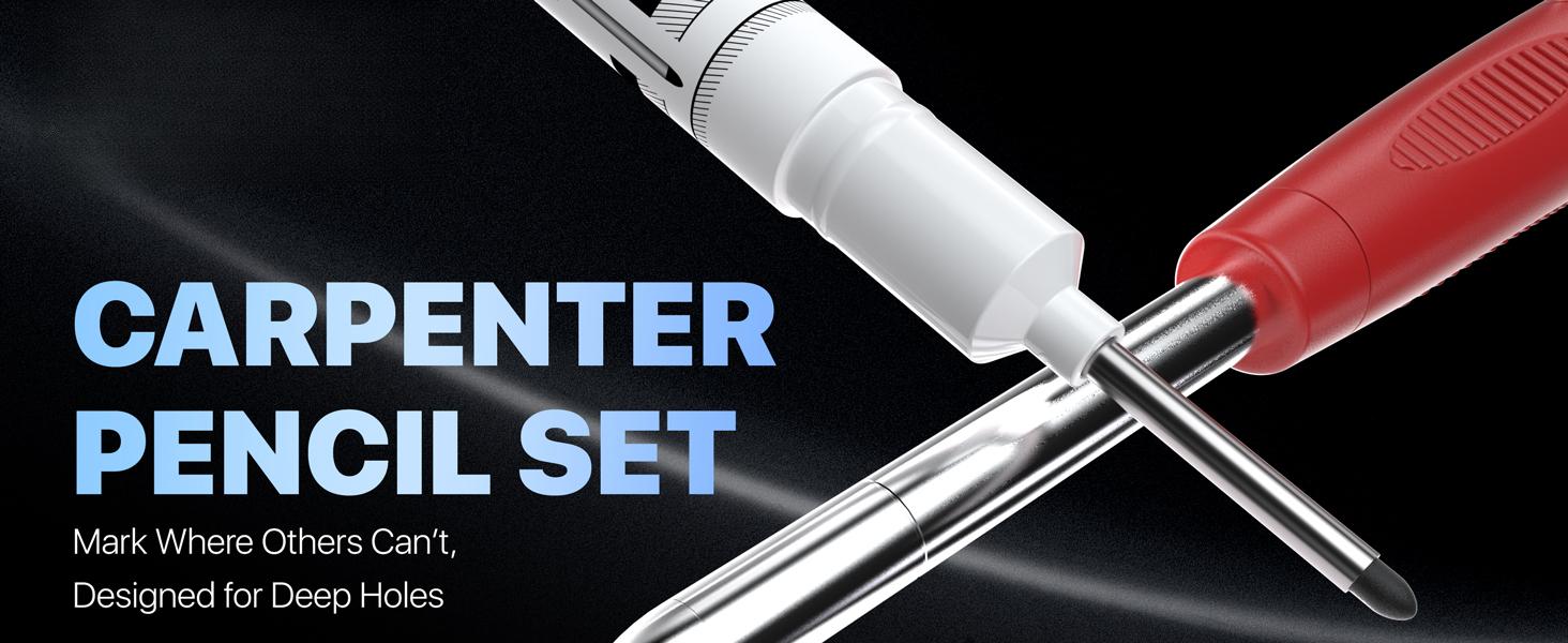 Woodworking pencil with sharpener, 2.8mm mechanical pencil set, includes 26 refills, waterproof deep-hole long-tip marking pencil, suitable for architect marking, heavy-duty woodworking tool, suitable for construction electricians