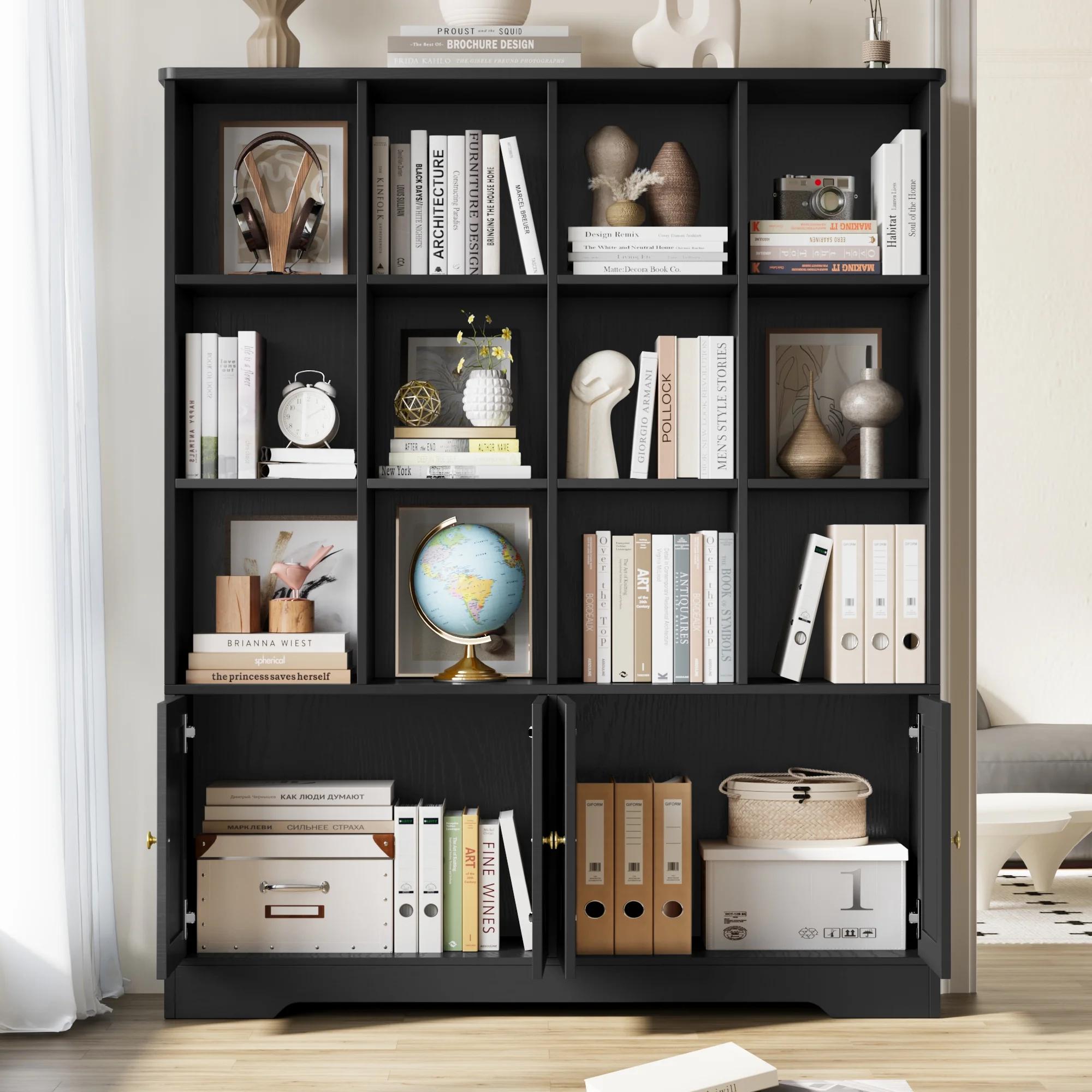 FOTOSOK 47.6" Wide Farmhouse Kids Bookshelf with Storage, Kids Book Shelf for Home Office, Double Wide Bookcase with 4 Doors FOTOSOK 47.6" Wide Farmhouse Kids Bookshelf with Storage, Kids Book Shelf for Home Office, Double Wide Bookcase with 4 Doors