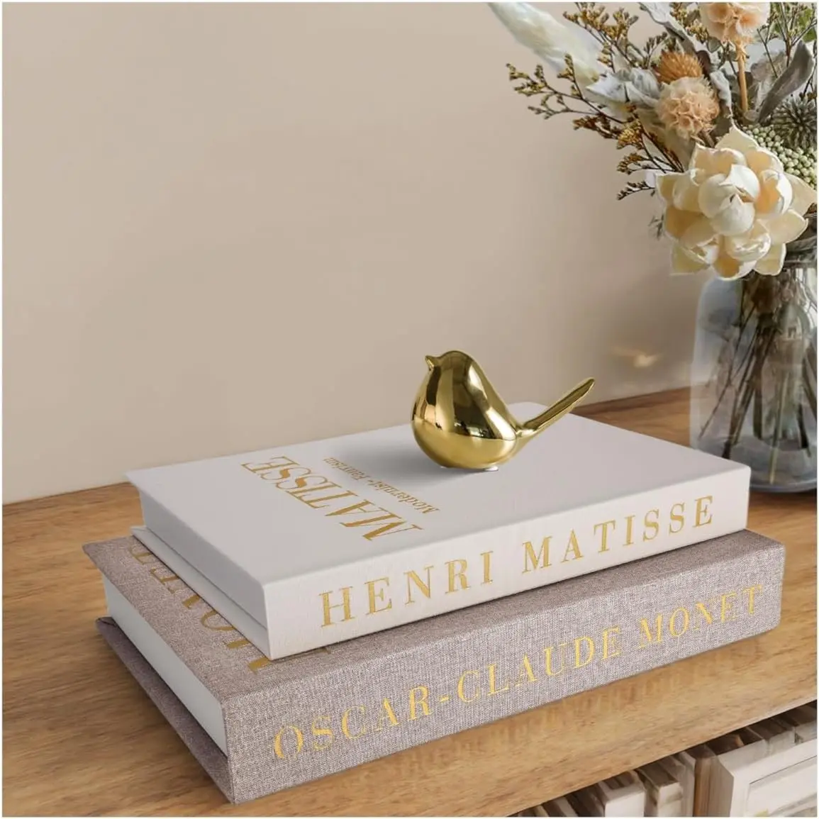 Decorative Books for Home Decor, Coffee Table Decor with Linen White Books Stack Bookshelf, Fake Book Double as Libros Decorativos and Photo Storage (2 Piece Set)
