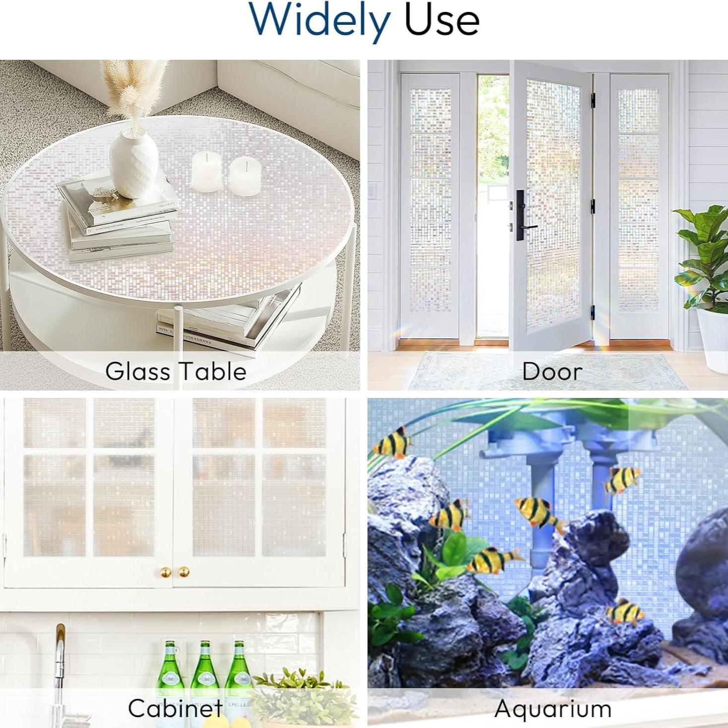 Window Privacy Film Stained Glass, Mosaic Rainbow Decorative Cling, Removable Static Tint, UV Blocking, Non-Adhesive for Home