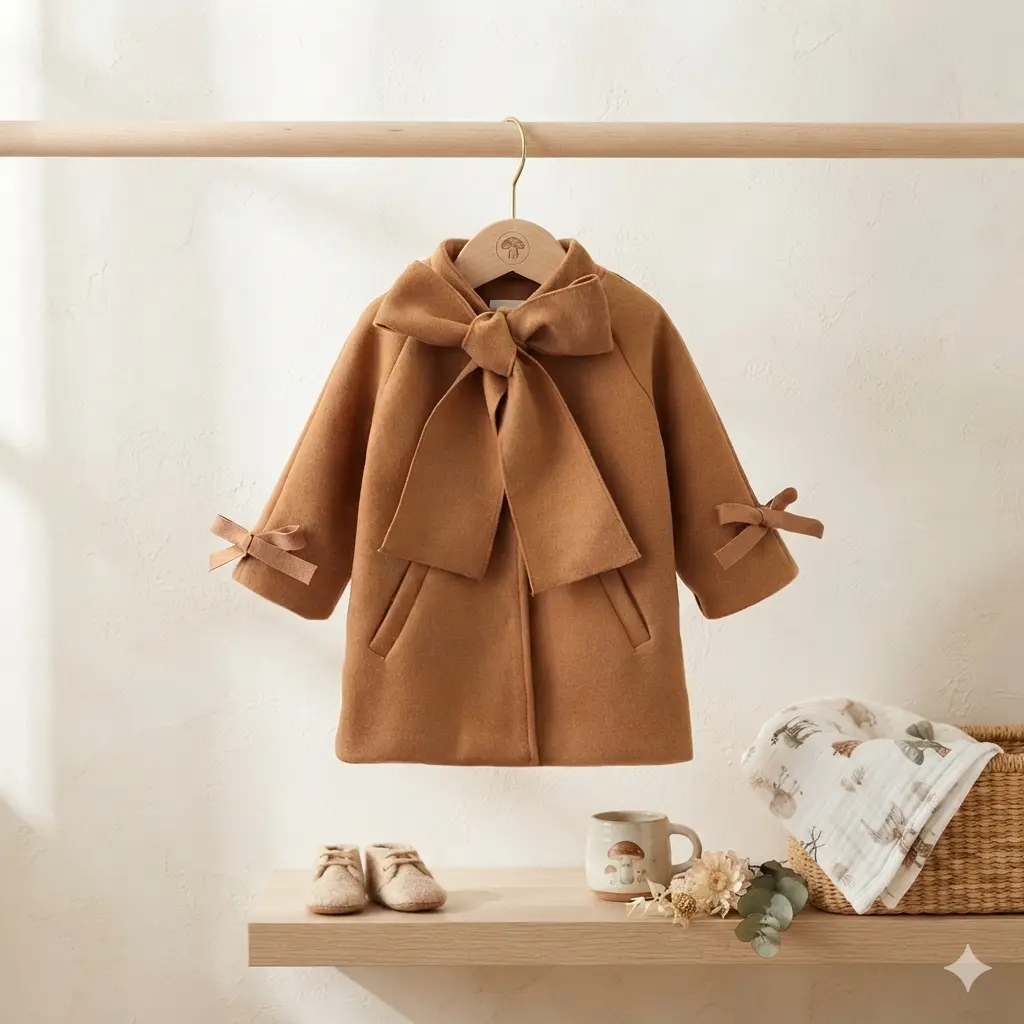 Little Girls Winter Jacket, Solid Color Loose Bow Neck Side Pockets Coat, Lightweight Kids Outdoor Wild Fashion Windbreaker