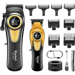 Hair Clippers for Men, Cordless Barber Clippers with LED Display and Charging Base, T-Blade Hair Trimmer, KM-2242, KM-1677