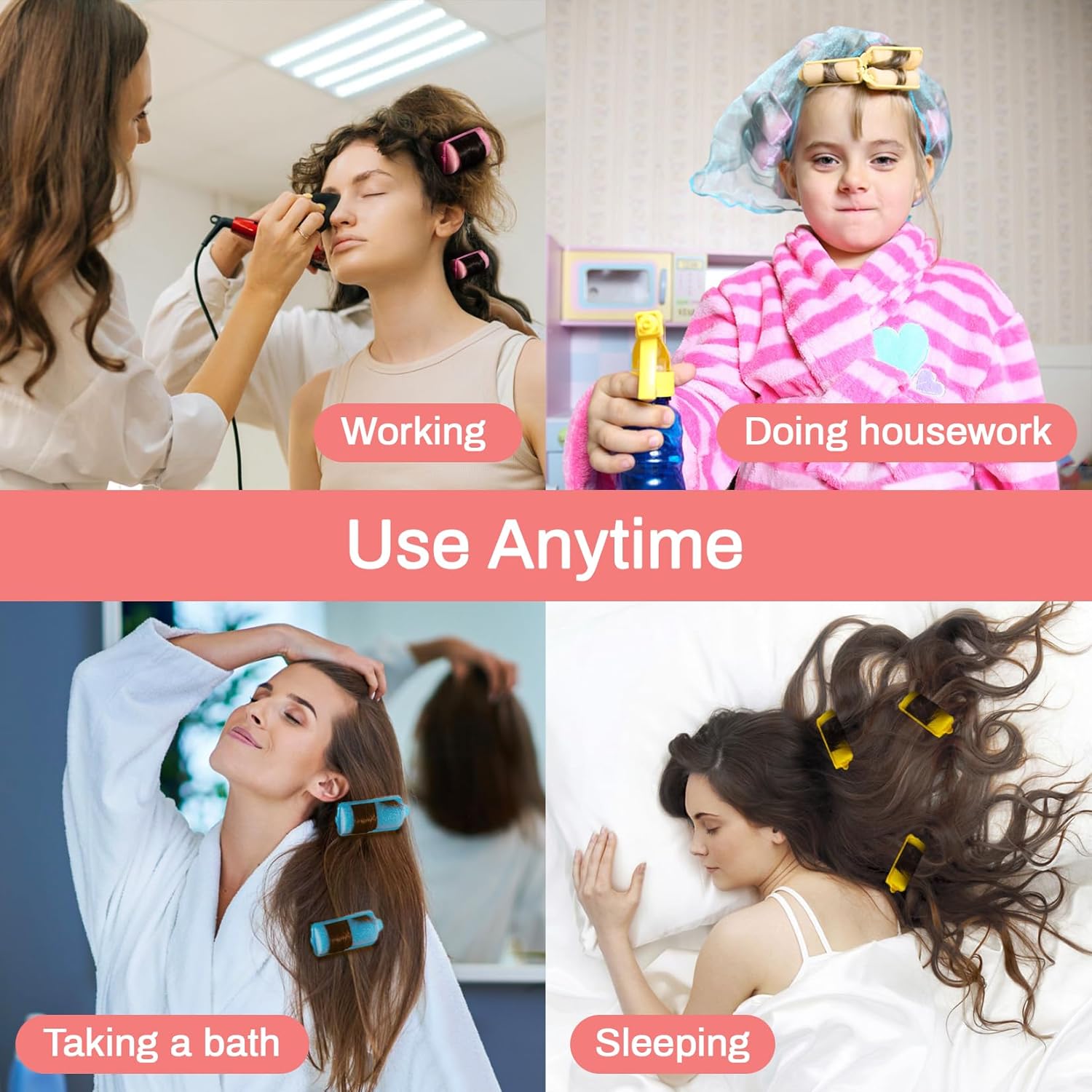 Soft Foam Hair Rollers Pack of 8, Easy Home Styling, No Heat Short & Long Hair Sleep Curlers, Small Sponge Curls, Overnight Use, All Hair Types