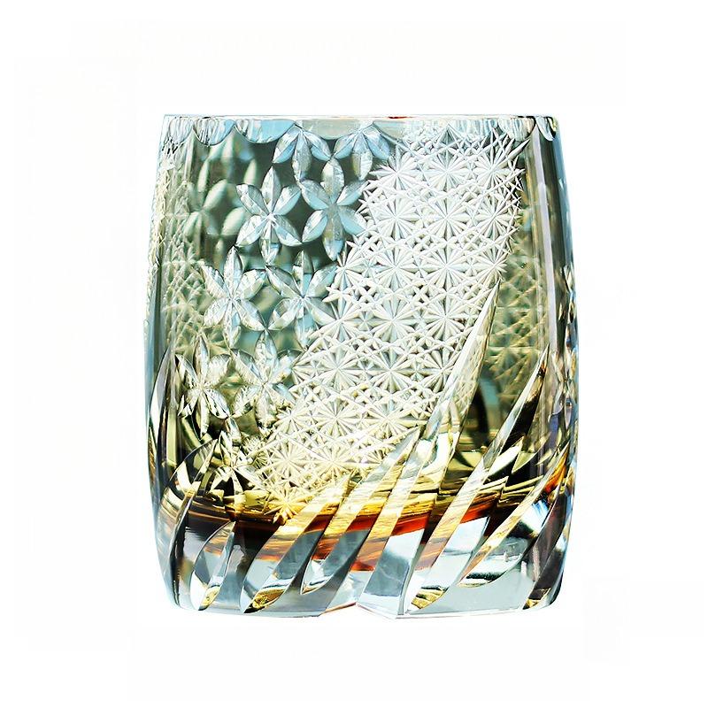 Handcrafted Edo Kiriko Crystal Whiskey Glass, 3-Color Colorful Glass, Luxury Gift Box, Perfect for Whisky Lovers, Unique Drinkware