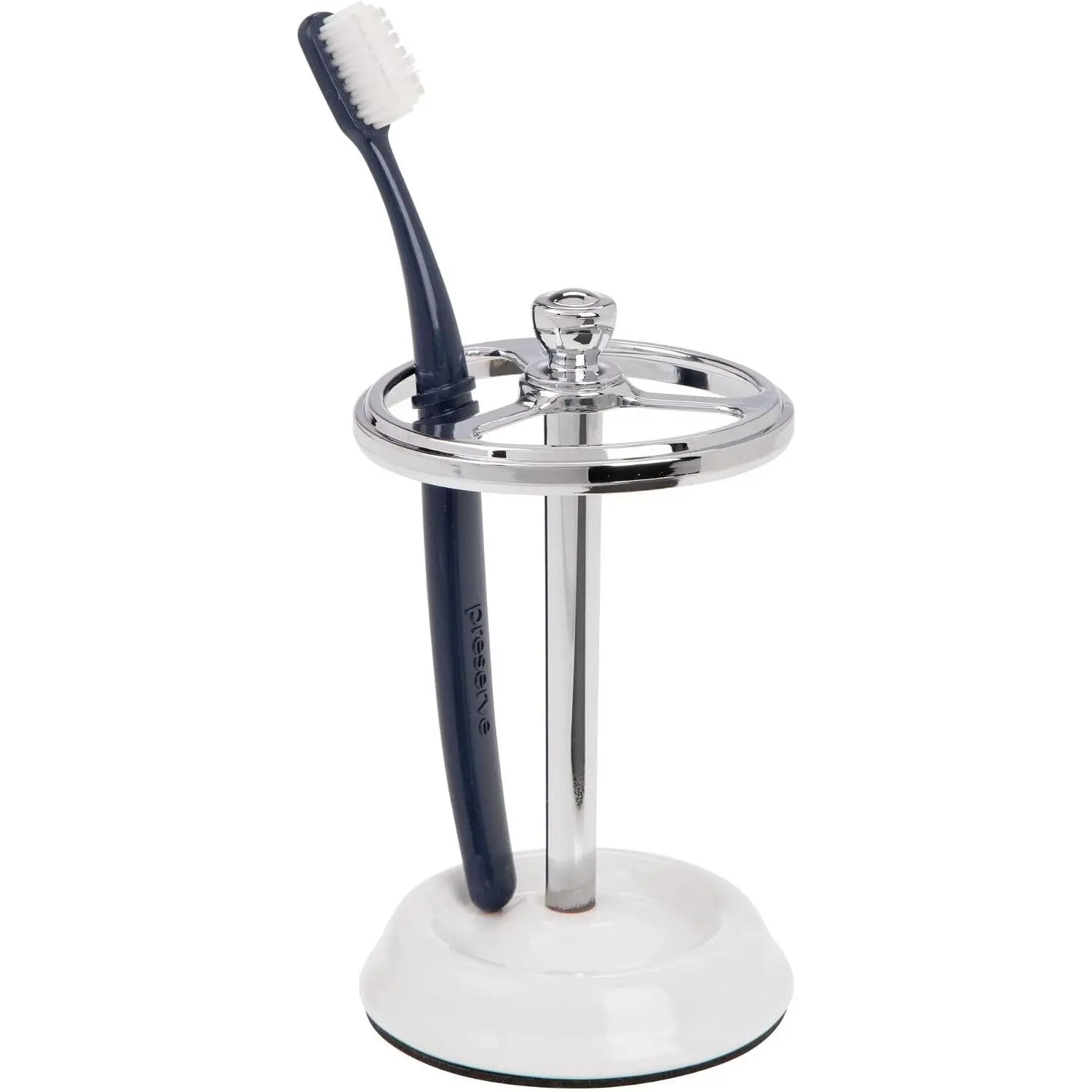 3-Section Toothbrush Holder for Bathroom - Toothbrush Stand for Countertop, White/Chrome
