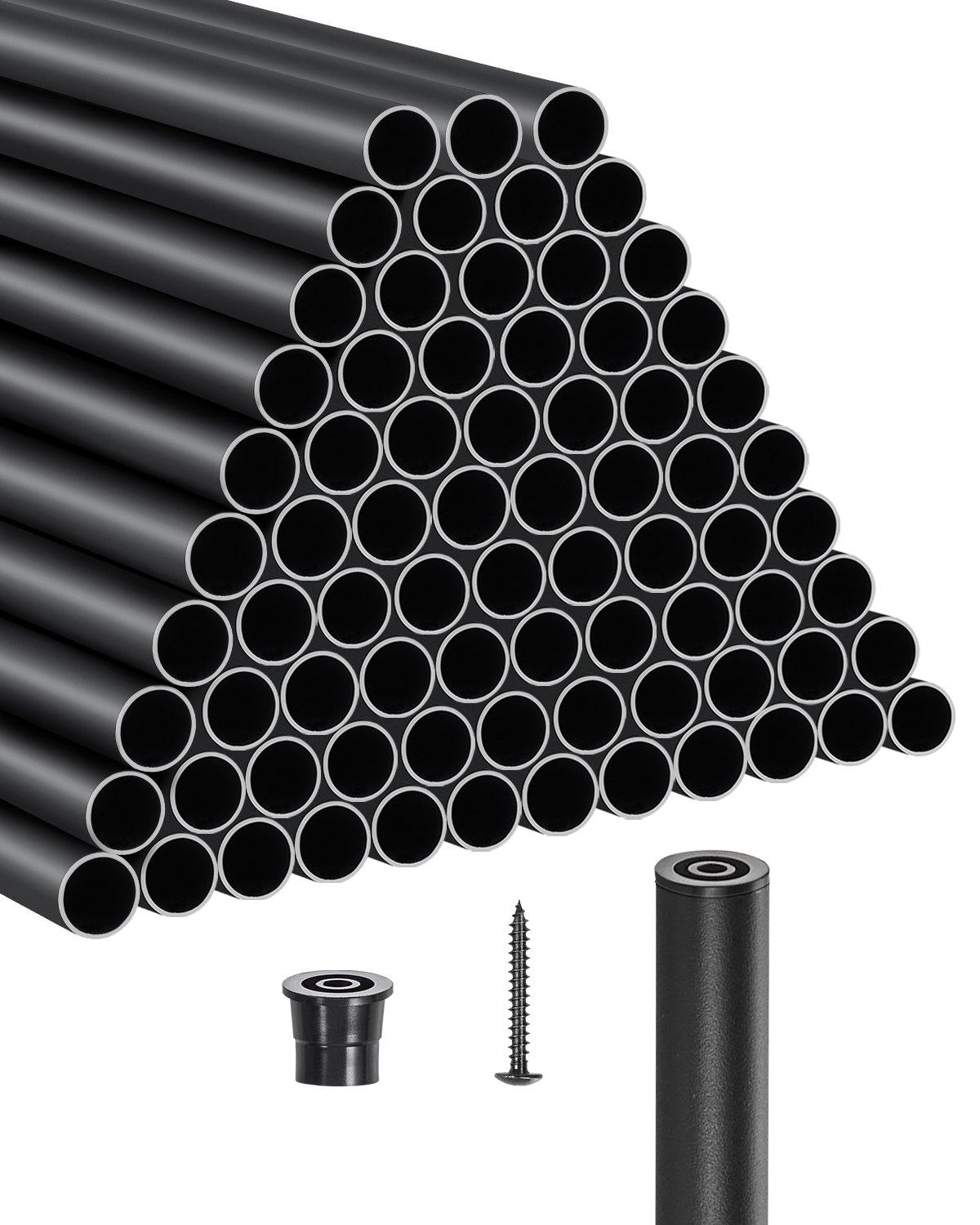 VEVOR Staircase Balusters 101 Pack, 32 In Aluminum Stair Balusters, 3/4 In Water-Proof Round Metal Spindle Railing, Hollow Deck Railing with Rail Caps Screws for Stairs, Porch, Patio, Fence, Black