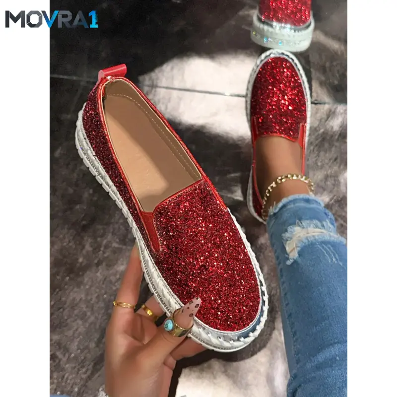 MOVRA1 Women's Elegant Casual Trendy Shoes, Sequin Design, Shiny Finish, Perfect Parties and Weddings, Bridesmaid Shoe Style