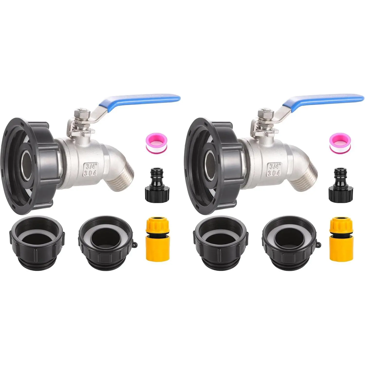 275-330 Gallon  Tote  Adapter,3-Size  Tote Hose Adapter, 2.44" Fine, 2 "Fine, and 2" Coarse Thread,3/4" Male NPT Inlet ×3/4" Male GHT Solid Brass Hose Faucet Garden Hose Connector