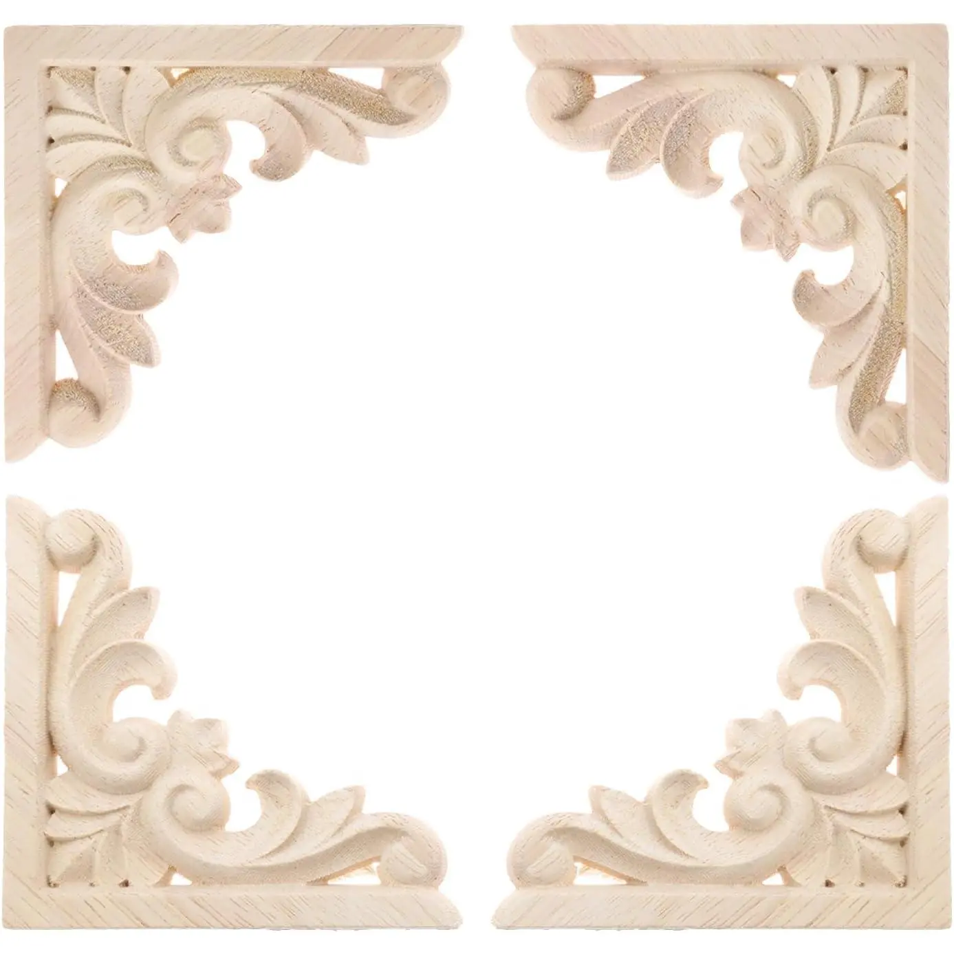 4 count Decorative Furniture Appliques  Carved Corner Onlays Wooden  | Unpainted Frame Decal for Wall Cabinet Door Bed Dresser Mirror Wardrobe Cupboard Ceiling DIY Decor, 6x6cm/2.36"x2.36"