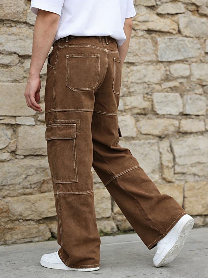 Trendy Functional Style Wide-Leg Pants, American Retro Pocket Cargo Pants for Versatile, Chic and Comfortable Casual Wear