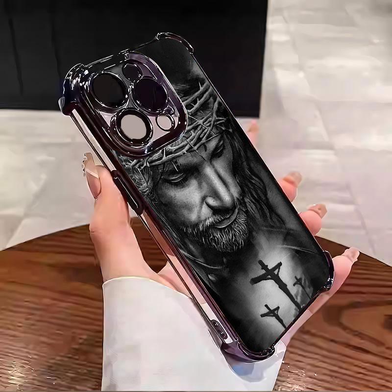 Jesus Clear Protective Four Comers Air Cushion Anti-drop CellPhone Case Clear BracketPhone Case for iPhone 16 15 14 13 12 Pro Max 15 14 Plus Four Corners Cases #IPYS6