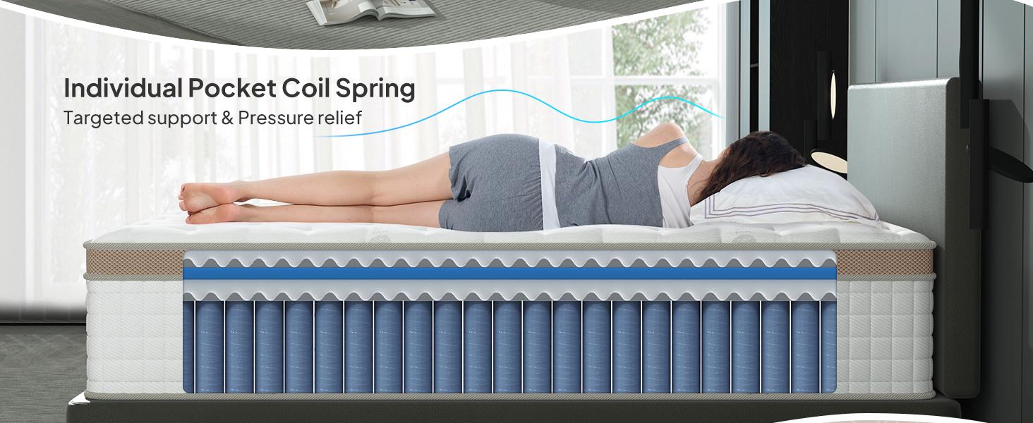 FlexPedic 12-14 Inch Extra Firm Hybrid Mattress, Queen/King, Gel Memory Foam & Pocket Springs for Pressure Relief & Motion Isolation, Fiberglass-Free