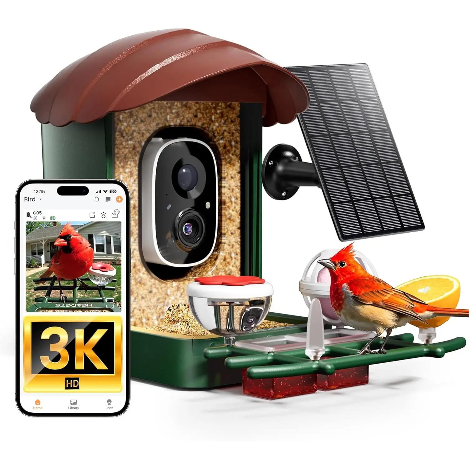 Solar-Powered Bird Feeder with Camera, AI Bird Recognition, Automatic Video Capture and App Notifications, Smart Outdoor Bird-Watching Gift