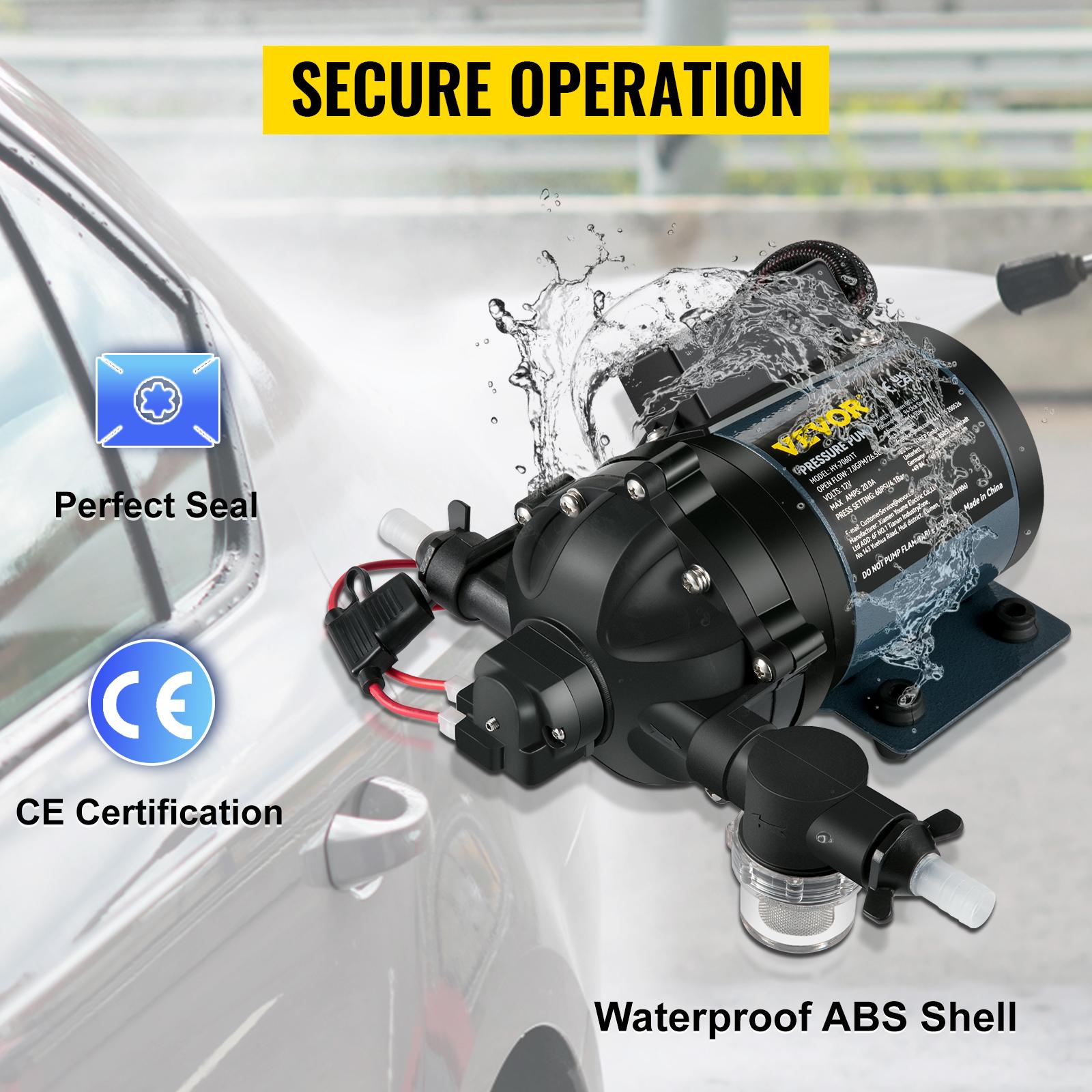 VEVOR Washdown Pump, 12V DC, 7 GPM 60 PSI, Max. 10 FT Lift Self Priming Water Pump, with EPDM Valve, Universal Salt Water Strainer Female/Male Thread, for RV, Marine Deck, Yacht
