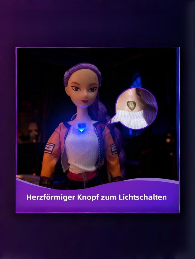 Kpop Demon Hunter Rumi Mira Zoey Doll, 11.5 Inch Jointed Moveable Figure, LED Light & Music Collection Desk Decor Gift