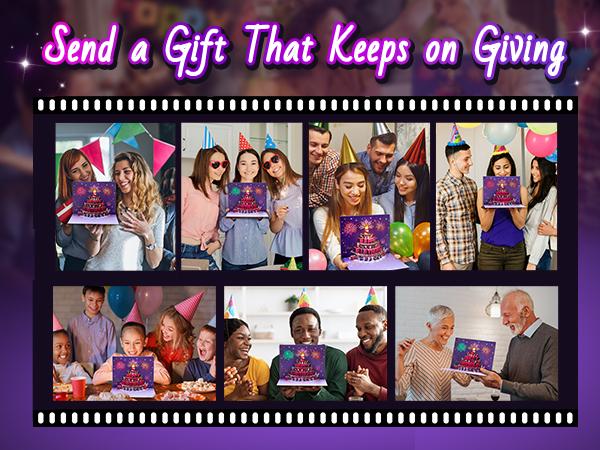 Happy Birthday Gift Card with DIY Number 1-99, Purple Birthday Card for Women with 3D Birthday Cake, Firework, Music, Envelope, Pop Up Greeting Card