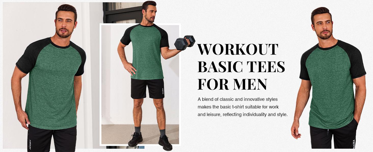 Runcati Mens Casual Slim Fit T Shirts Raglan Short Sleeve Crewneck Baseball Tees Color Block Workout Fashion Shirt