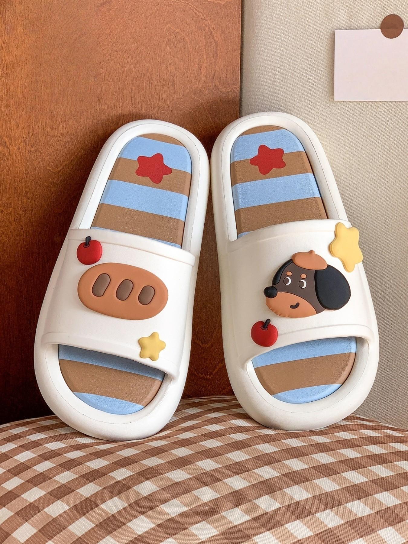 Cute Cartoon Dog Eva Slippers, Colorblock Striped Design, Comfortable Indoor Footwear, Perfect Gift, Multiple Colors Available