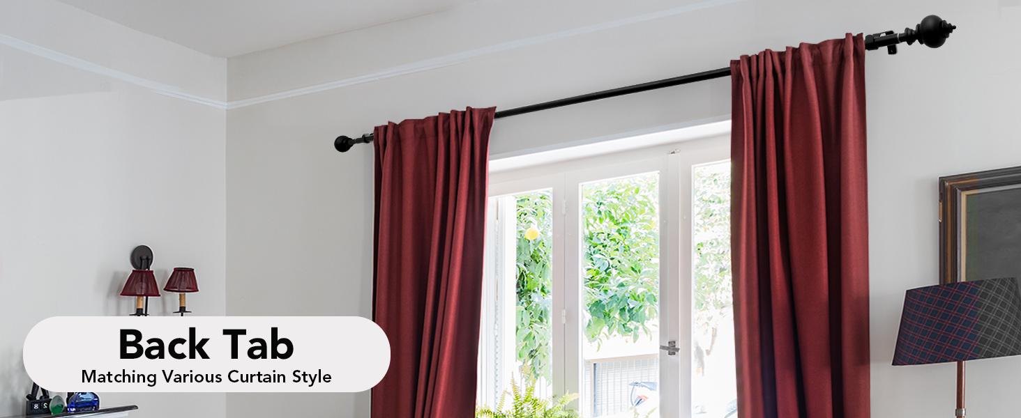 Deconovo Adjustable Heavy Duty Curtain Rod - Telescopic for Bedroom/Living Room, Easy Install (3/4" Steel, Brackets & Finials, Grommet/Tab)