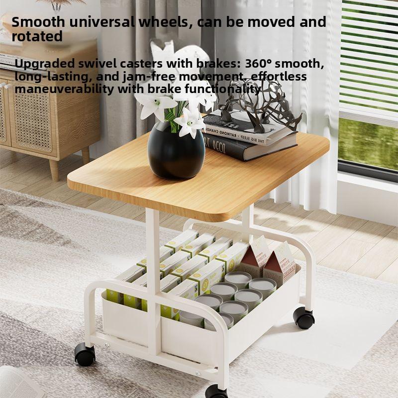 Vintage Style Movable Coffee Table Trolley Side Table, Living Room Sofa Storage Tea Cart with Wheels, Open Double-Layer Storage, Large Capacity, 360° Smooth Casters for Easy Movement