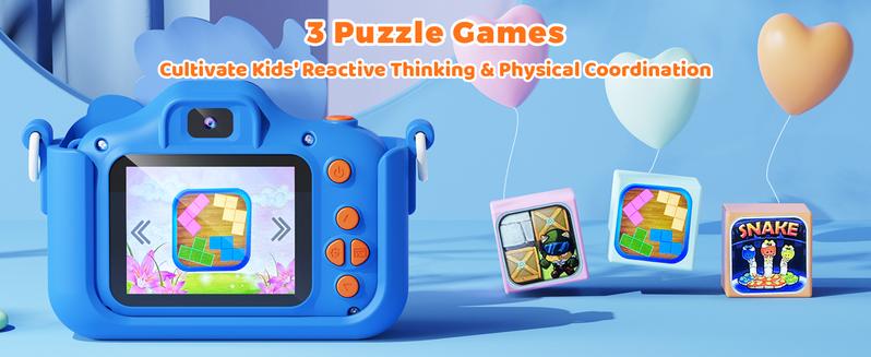 KOKODI Dinosaur Fun Camera Toy for Kids 1080P Dual Camera 32GB SD Card Selfie Photos Puzzle Games MP3 Music Player with 28 Cartoon Stickers & 6 Filters Ideal Christmas Birthday Gift Protective