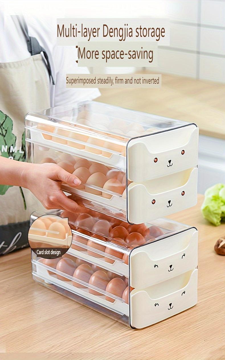 Double Layer Fresh Egg Storage Container, Holds 18 Eggs Per Layer, Transparent Stackable Plastic Tray with Handle, for Fridge Kitchen Home, Refrigerator Accessories