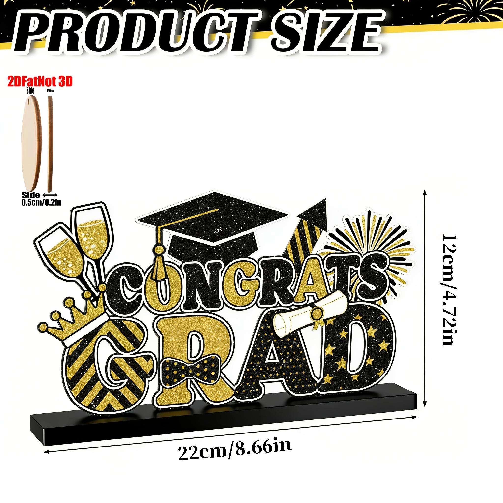 2D Graduation Table Sign, and, Wooden Base, Centerpiece Decor, Suitable for Desk Shelf, Fireplace Shelf, Party Supplies
