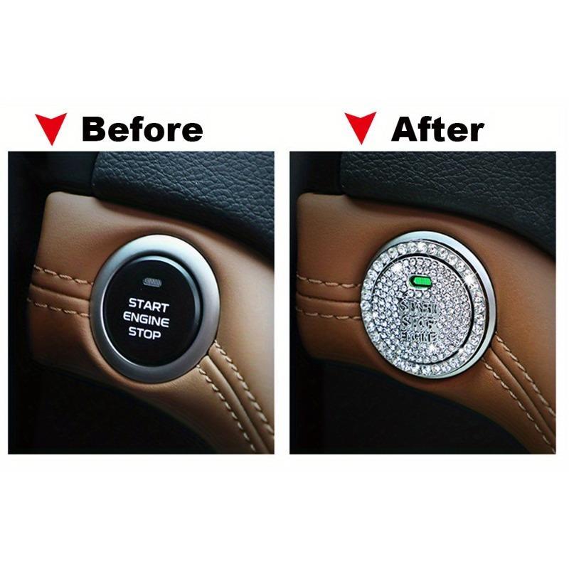 1pc Diamond studded button stickers ignition start stickers cute car interior accessories, universal bright pink diamonds car engine ignition start button decoration ring crystal stickers start stop ignition button switch cover stickers