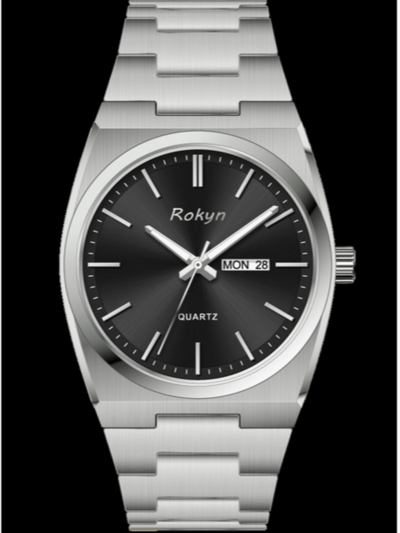 ROKYN Ultra-Thin Luxury Men's Watch, Elegant Fashion Waterproof Dual Calendar Night Glow Quartz Watch, Business Casual Analog Round Face