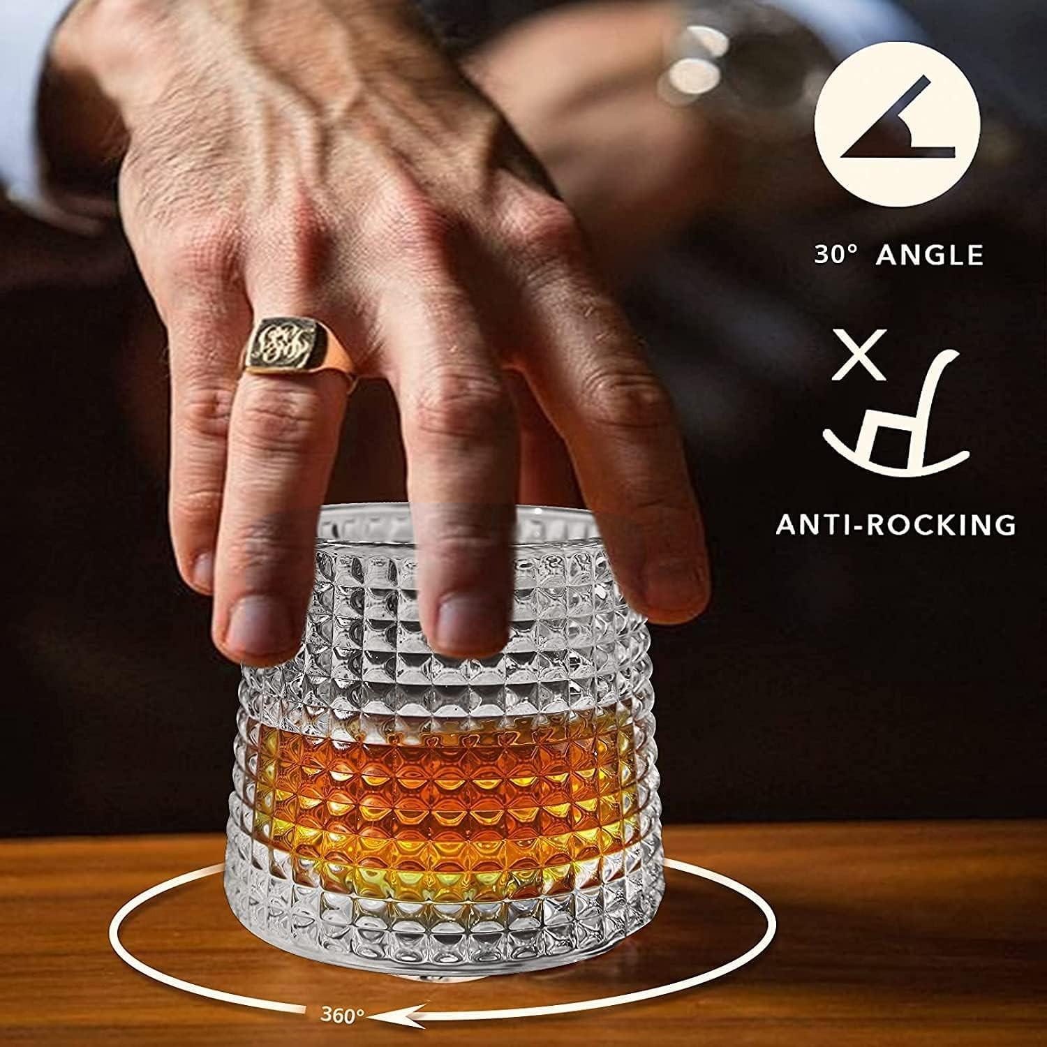 3 Piece Crystal Glass Whiskey Cup Set, Rotating Classic Old Fashioned Glassware, Home Water Mug, Ice Americano Coffee Cup, Bar Glass, Drinkware, Tumblers
