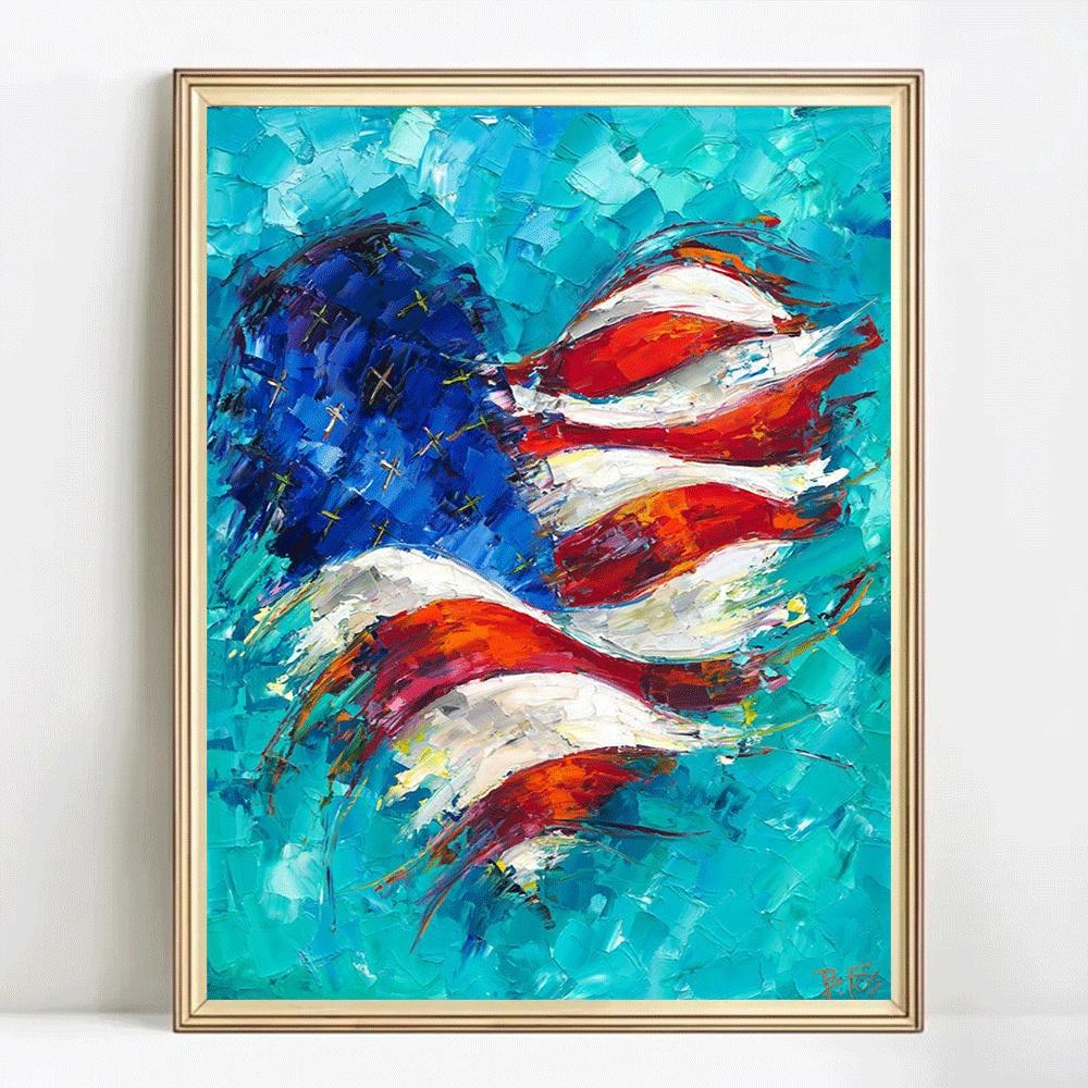 1PC,2D American Flag Diamond Painting Kit DIY 5D Full Drill Rhinestone Embroidery Arts Craft for Home Wall Decor Gift 12x16 Inch Canvas with Tools Sparkling Crystal Diamonds Patriotic USA Flag Design for Adults Kids Beginners