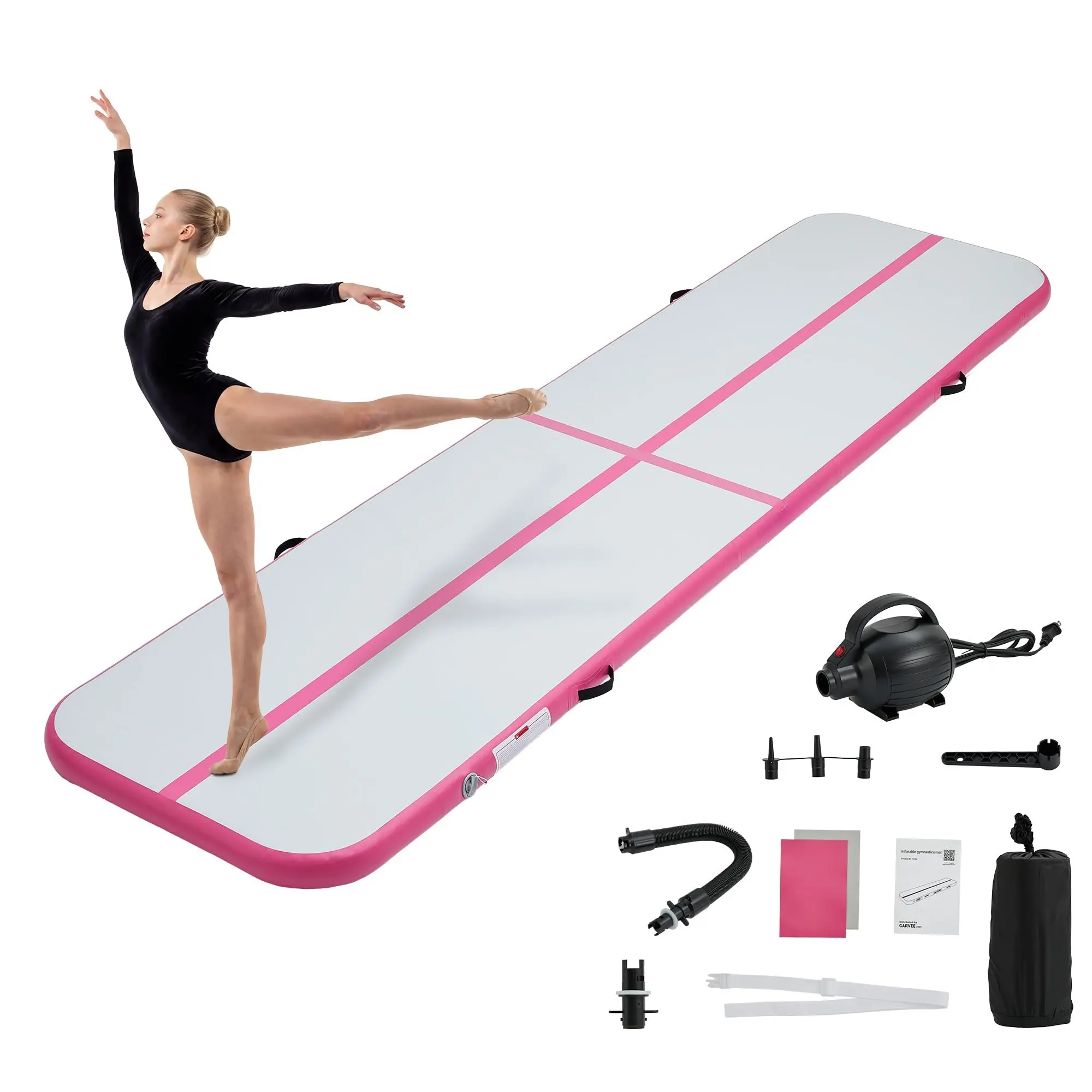13ft Inflatable Gymnastics Mat, 400x100cm Air Tumbling Track with Electric Pump, Drop-Seam PVC, Shock Absorbing for Cheer Dance Yoga Martial Arts, Home Gym Outdoor Portable Floor