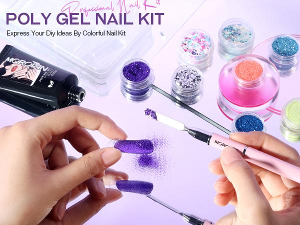 Morovan Poly Gel Nail Kit Set: With Nail Lamp and Drill 20 Glitter Colors Best Gift For Her Complete Poly Gel Nail Kit For Beginners With Everything Professional Poly Extension Gel Nail Kit For Salon Quality