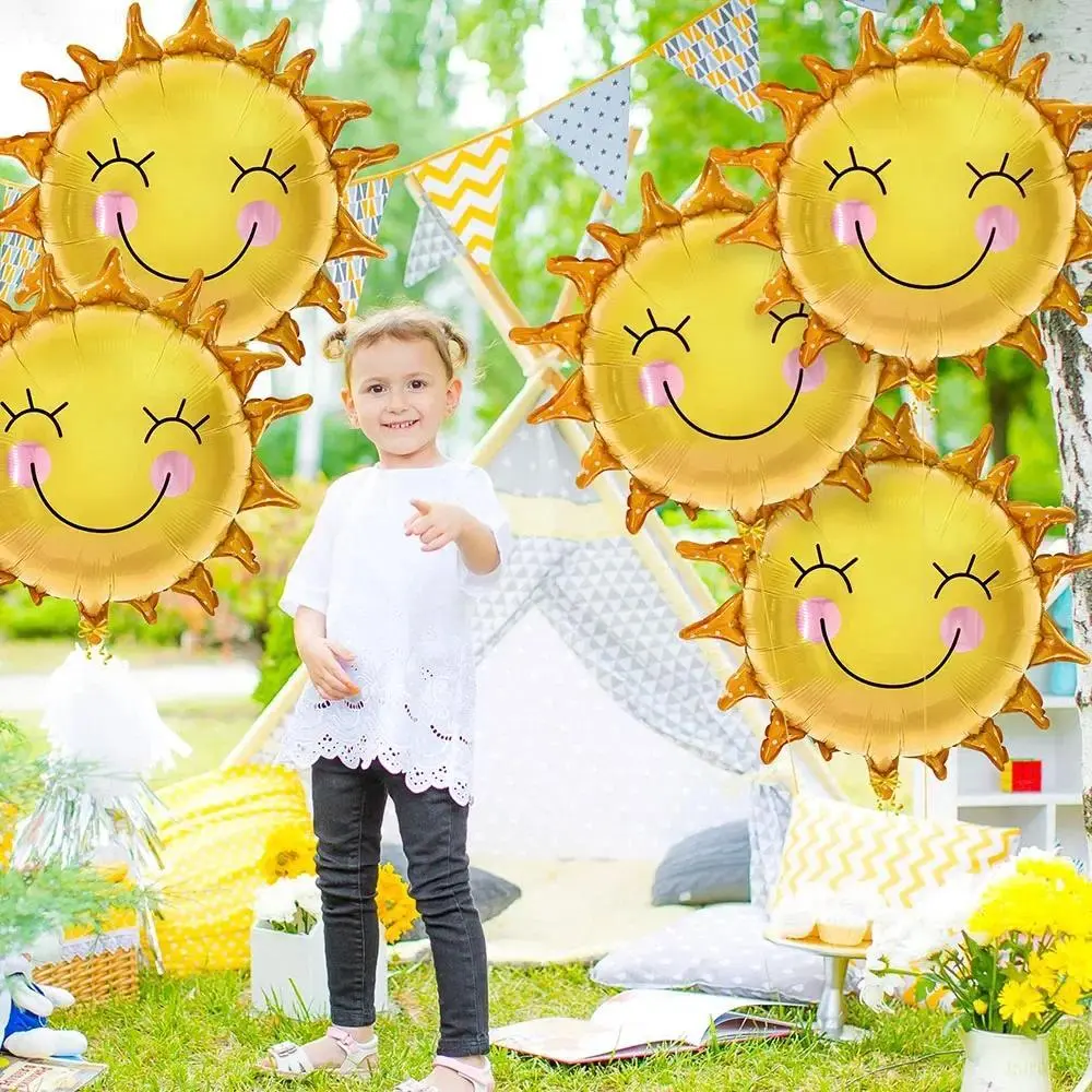 5Pcs 26Inch Smile Face Sun Balloon for Party Mylar Sunshine Balloons Summer Balloon for Sunshine First Kids Birthday Decorations