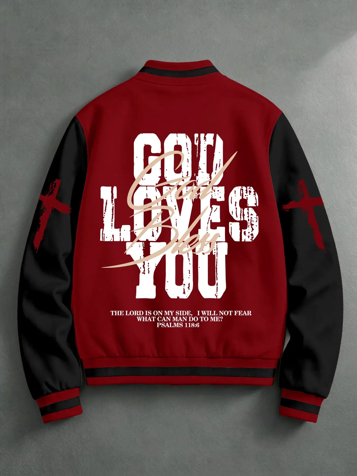 Unisex Colorblock School Uniform Jacket, Baseball Style Outerwear, Cross Bible Verse Print, Streetwear Coat, Casual Long Sleeve