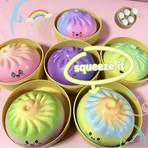 New Dumpling Pressure Dumpling Squishies Cute Colorful Bun Toy Slow Rising Stress Relief Fidget Toy for Adults Anti-Anxiety Gif