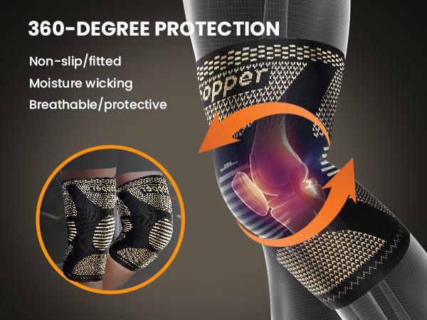 UGEM Copper Knee Braces 2 Pack for Knee Pain Relief & Support - 3D Knitting Technology for Meniscus Tear, Running, Weightlifting, Workout, ACL, Arthritis, Joint Pain Relief - Patella Band,Christmas gift for your family or friends