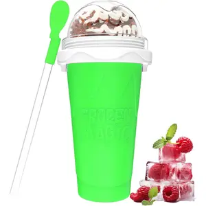 Slushie Maker Cup,DIY Magic Slushy Maker Squeeze Cups,Portable Smoothie Squeeze Cups for Juices,Milk and Ice Cream Make,Double Layer Squeeze Slushy Maker Cup,Birthday Gifts for Mom Dad & Friend(Green）