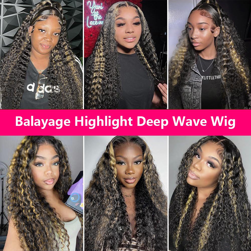 QUANDIAN Balayage Highlight Deep Wave Lace Front Wigs Human Hair FB/27 180% Density 13x4 HD Lace Frontal Wigs Human Hair Pre Plucked Ombre Lace Wig QUANDIAN Balayage Highlight Deep Wave Lace Front Wigs Human Hair FB/27 180% Density 13x4 HD Lace Frontal Wigs Human Hair Pre Plucked Ombre Lace Wig