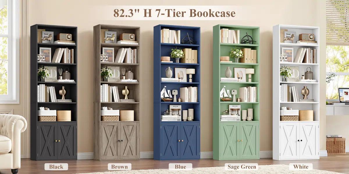82" Tall Bookshelf And Bookcase, 7-Tier Floor Standing Bookcase For Home Office, Living Room
