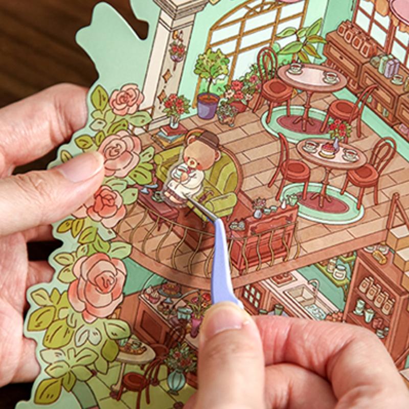 Romantic Bear Romantic House Series Scene Sticker Set, 4 Pieces, Floral Pattern Sticker, Decorative Wall Decals, Perfect for Home Decoration