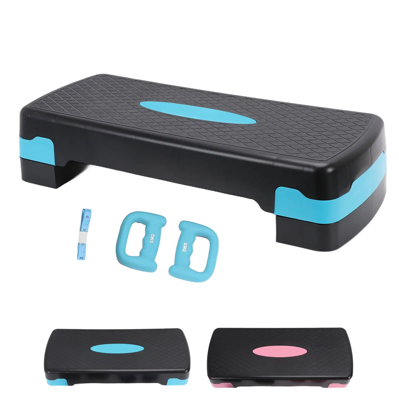 Aerobic Stepper Set with 2 Risers Adjustable Exercise Step Platform with Dumbbells and Measuring Tape for Home Gym Workout