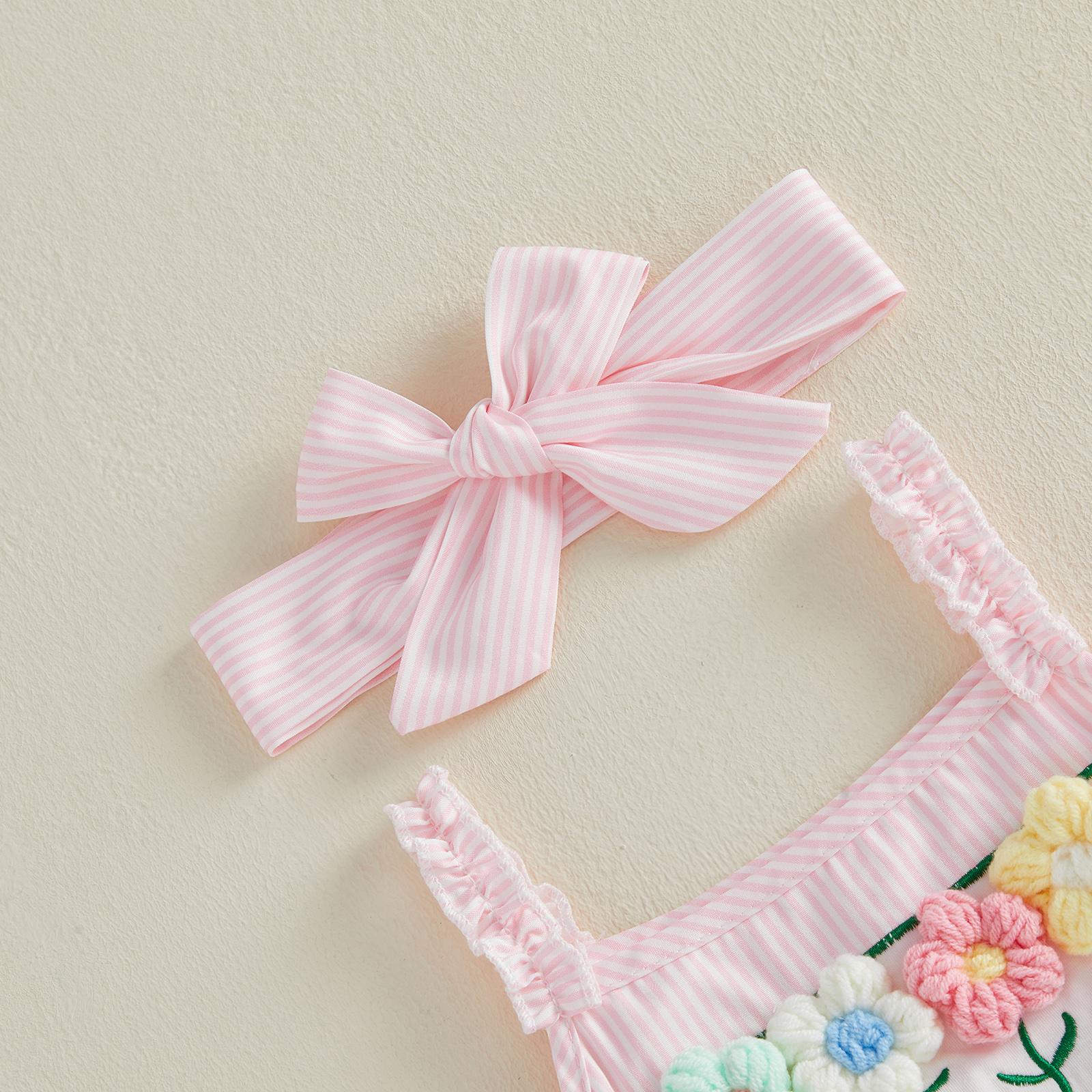 Toddler Baby Girl Outfits Flower Ruffled Trim Sleeveless A Line Dress and Bow Headband 2 Pcs Set