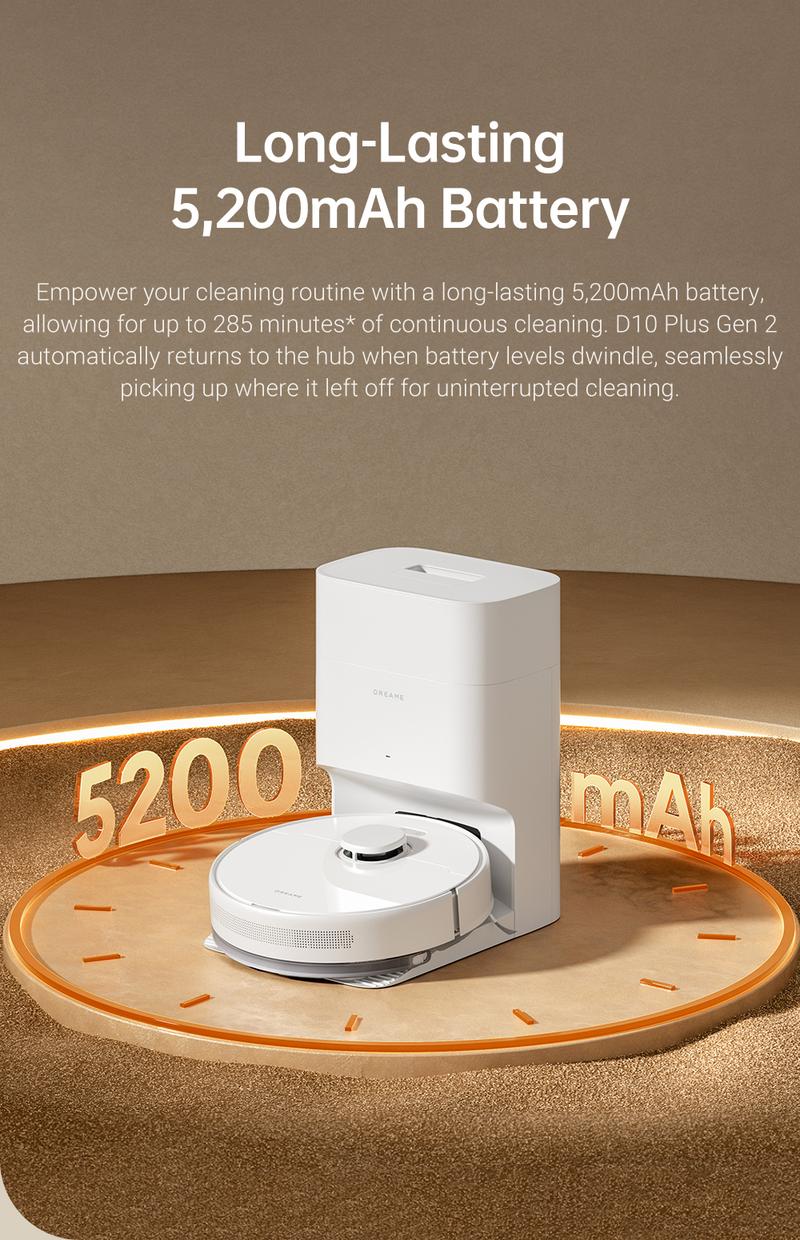 DREAME D10 Plus Gen 2 Robot Vacuum and Mop with Self-Emptying Base for 90 Days of Cleaning, 6000 Pa Suction and LiDAR Navigation, Obstacle Avoidance, Wi-Fi Connected