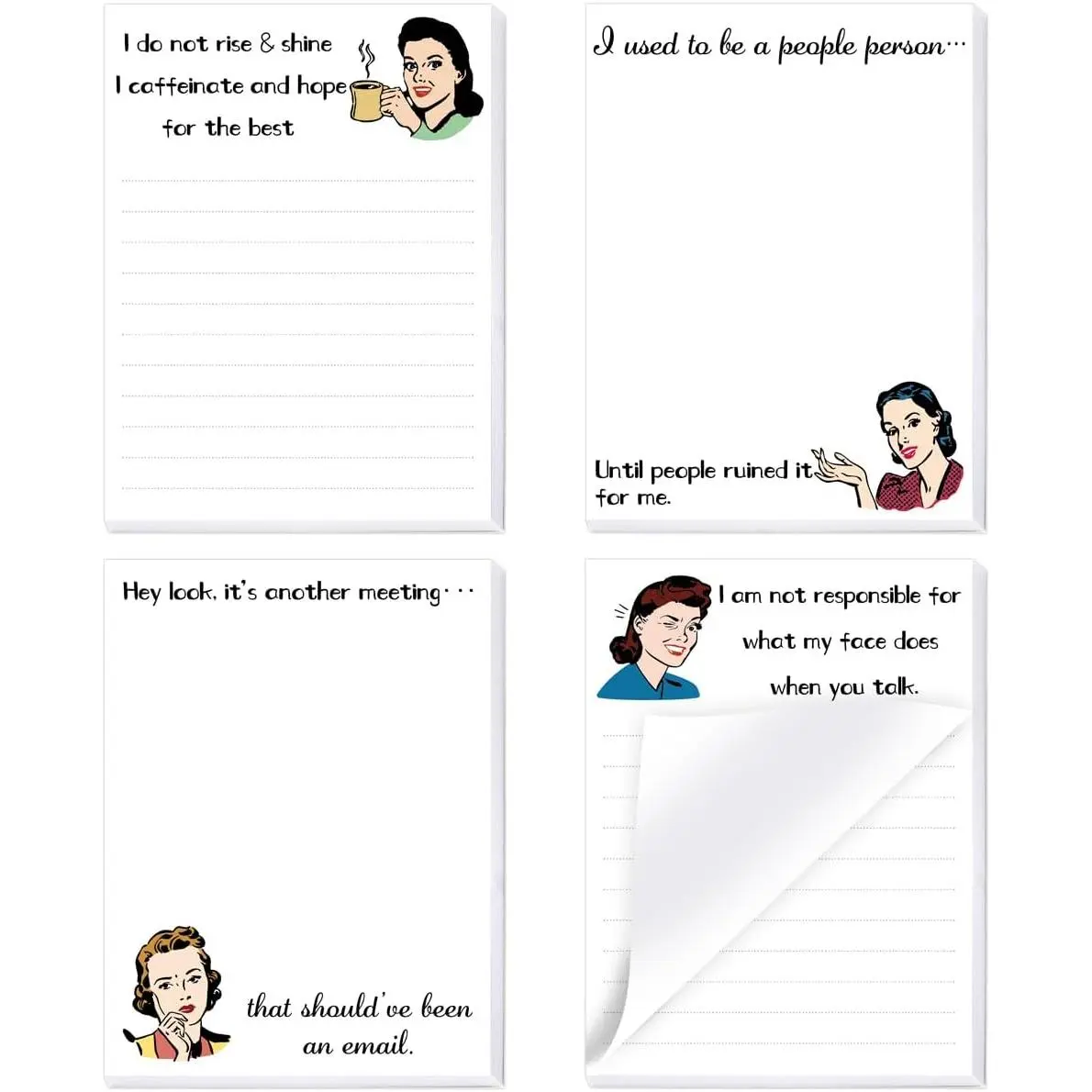 Funny Notepads for Work Novelty Sarcastic Notepad for Women 4 count | Memo Pad, , Adults, Coworkers, Colleague, Office, Holiday, White Elephant, Exchange  Supplies