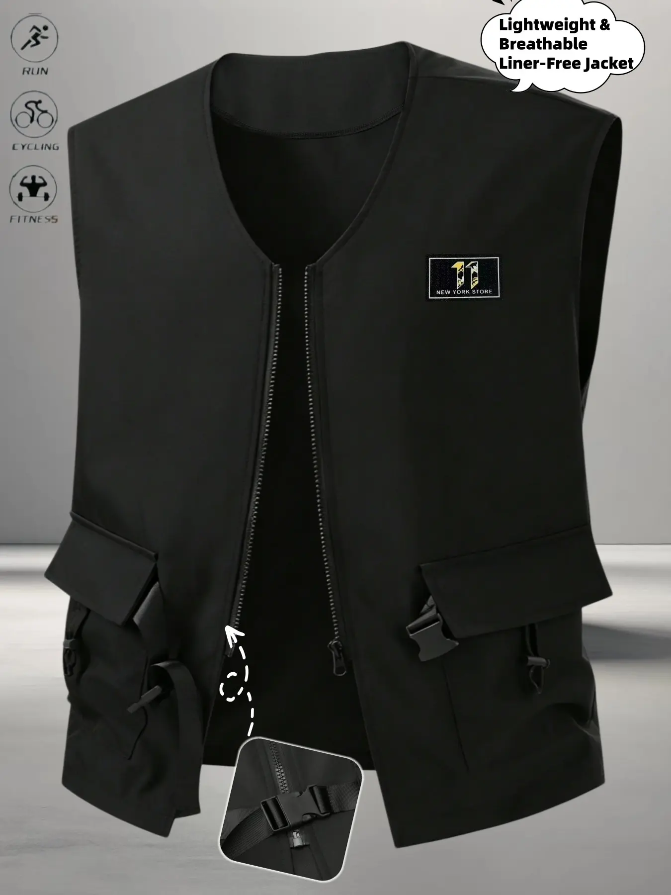 Men's Tactical Utility Vest, Multi Pocket Zip Up Sleeveless Jacket, Lightweight Quick Dry Outdoor Waistcoat for Running Cycling Hiking, Streetwear Cargo Vest, Casual
